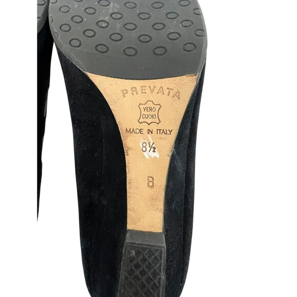 Prevata Italy Black Suede Scalloped Wedge Pumps Size 8.5 Whimsygoth Date Night - Picture 9 of 10